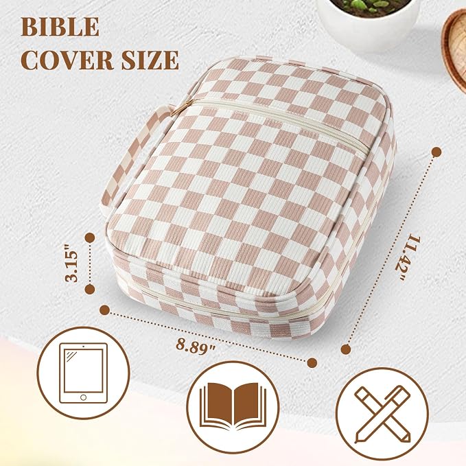 Bible Cover Case for Women Large Bible Tote Bags Organizer Quilted Carrying Case for Girls Bible Study Supplies Journaling Kit Pink Case Gifts for Women Friends