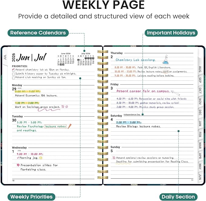Planner 2026-2027, Academic Monthly and Weekly Calendar Planner for Women, July 2026 - June 2027, Hardcover Pretty Agenda Planner Book with Tabs, Spiral Daily Organizer for School Office Home Supplies, 6.3" x 8.5" - Midnight Aviary