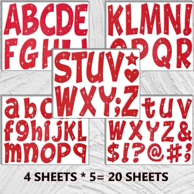 260 PCS Bulletin Board Letters 4 Inch Glitter Large Sticker Letters for Bulletin Board Self-Adhesive Alphabet Poster Board Letter for Classroom Home School Decor(Red)