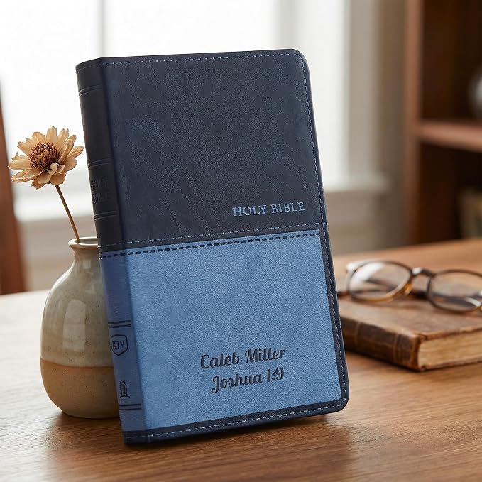 Printualist Personalized KJV Value Thinline Holy Bible with Name Engraved, Red Letter King James Version, Faux Leather Navy Cover, Custom Gift Bible for Christian Celebrations