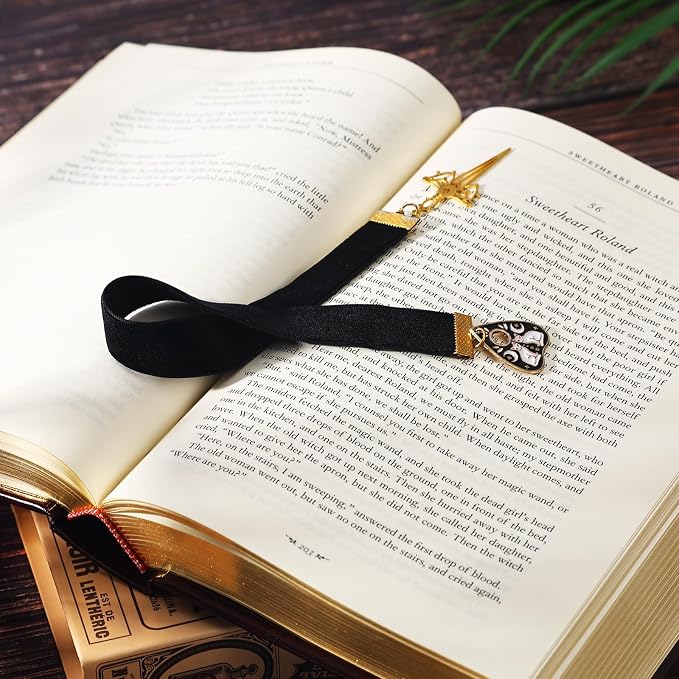 Vintage Witch Bookmark with Cat Pendant, Witchy Sword Ribbon Bookmarks for Reading Women, Men, Book Lovers, Girls, Teens, Teachers and Students, Handmade Wicked Book Mark