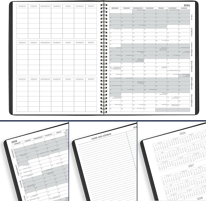 AT-A-GLANCE Planner 2026-2027 Monthly Academic 18-Month July-December Calendar Notebook, 9" x 11", Black (7007405)