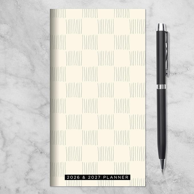 TF Publishing 2026-2027 Checkerboard Small Monthly Pocket Planner with 2 Page Large Calendar Grid and Lined Notes Section - 2 Year Pocket Calendar 2026-2027 Perfect for Purse - 3.5in x 6.5in