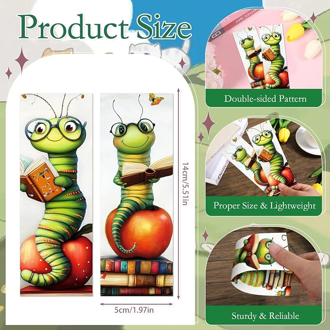 Wxiben Whimsical Bookworm Bookmarks Gifts - 100 Pcs Worms Reading Paper Bookmarks Double Sided Funny Insect Book Markers Page Clip Gift for Women Men Teachers Office Book Lovers Bookish Supplies