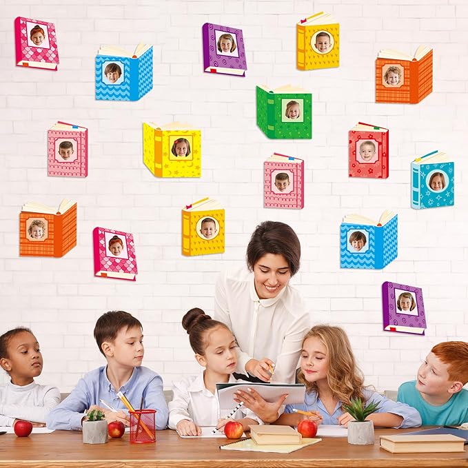 60pcs Book Theme DIY Cutouts Book Bulletin Board Decoration Set Colorful Reading Paper Cut-Outs Classroom Decor for Boy Girl Classroom DIY Photo Craft Kindergarten School Wall Door Supplies