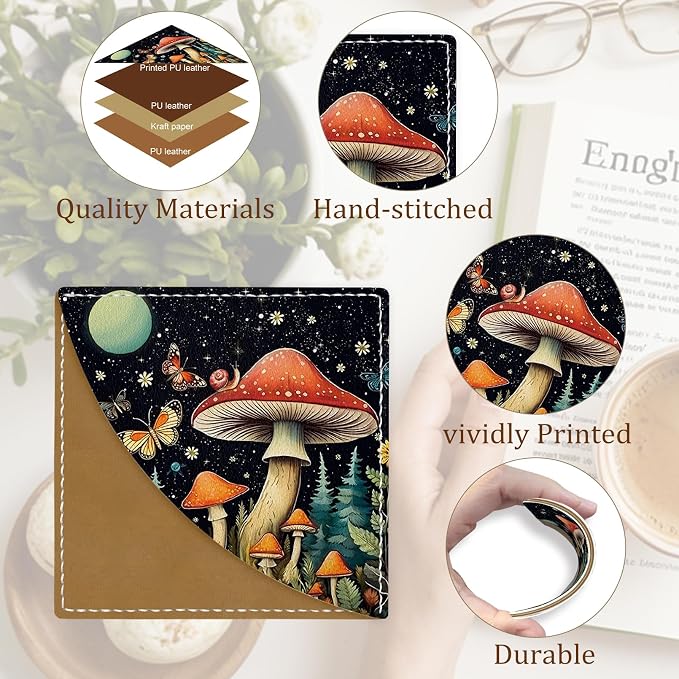 Icycay Cute Mushroom Corner Bookmarks, Leather Book Accessories for Book Lovers, 3 Pcs Reading Book Page Markers for Women Men Student Teacher Girls Boys Kids Retirement Birthday Gifts