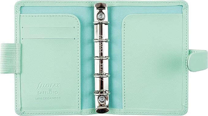 Filofax Saffiano Organizer, Mini Size, Neo Mint - Cross-Grain, Leather-Look, Five Rings, Week-to-View Calendar Diary, Multilingual, 2025 (C028804-25)