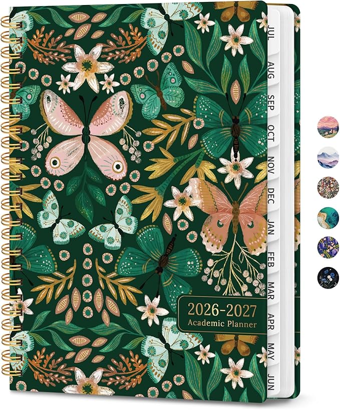 Planner 2026-2027, Monthly and Weekly Academic Planner July 2026 - June 2027, Hardcover Student Teacher Planning Agenda Calendar Book with Tabs, Perfect for Office School Supplies, A5 (6.3" x 8.5") - Butterfly