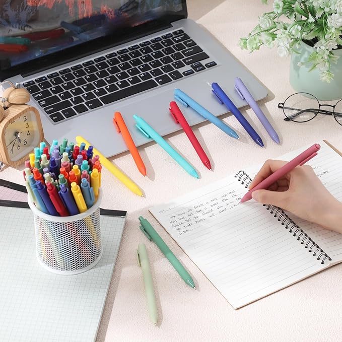 Crtiin 100 Pcs Gel Pens Bulk, 0.5mm Fine Point Black Ink Pens, Retractable Smooth Writing Quick Dry, Colored Aesthetic for School Office Journaling Teacher Appreciation Mother Day (Rainbow Colors)