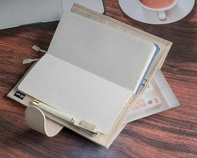 Genuine Leather Cover for Hobonichi Weeks/Weeks Mega with Pen Loop, Card Slots, Back Pocket, and Bookmarks (Cream)
