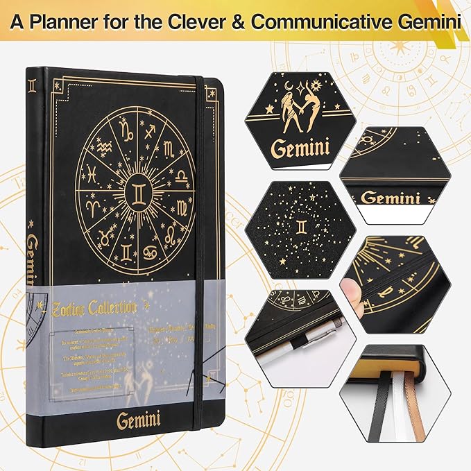 AuroPlanner Gemini Zodiac Undated Planner – Monthly Weekly Daily Astrology Portable Journal Notebook, A5 (5.8” × 8.3”), 160 Pages 4-Month Layout, 100 GSM Paper