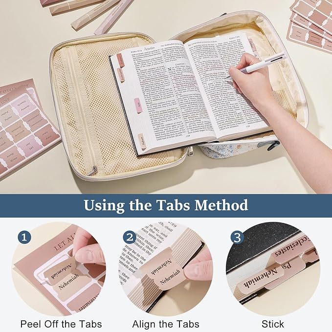 Play Tailor Bible Cover Case for Women Large Bible Bag Carrying Case Study Supplies Accessories with Tabs, Highlighters and Adjustable Shoulder Belt for Girls, Pink Blue
