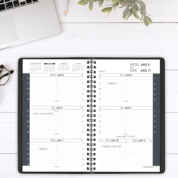AT-A-GLANCE 2026 Appointment Book Planner, Weekly, 5" x 8", Small, Hourly, Black (700750526)