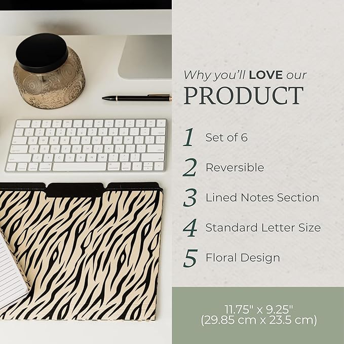 Steel Mill & Co Thick Sturdy File Folders Decorative, Set of 9 File Folders with Tabs and Sticker Labels, Cute Colored File Folders Letter Size, Leopard