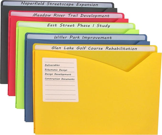C-Line Write-On Poly File Jackets, Straight Tab, Letter Size, Assorted Colors, Pack of 25