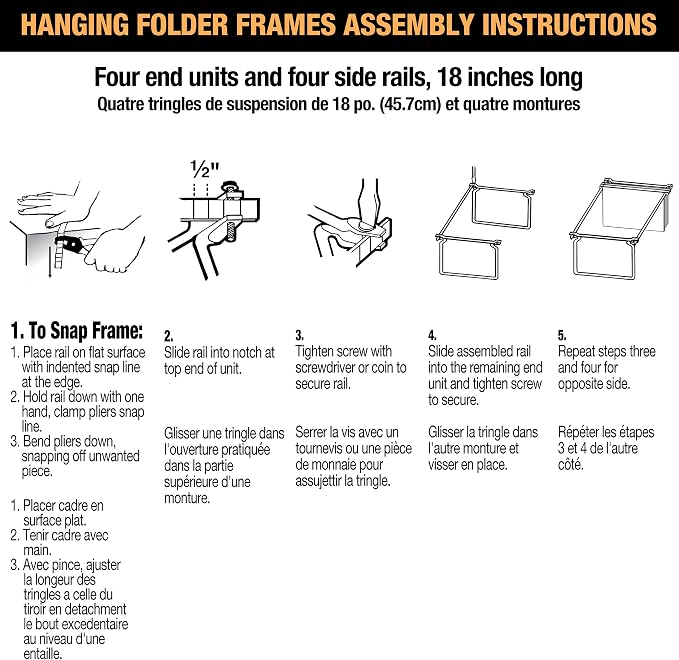 Officemate Hanging File Frame, Letter Size (Fits 24″–27″), Adjustable Heavy-Duty Steel File Drawer Organizer for Desks, Cabinets & Shelves, Set of 6 (98620)