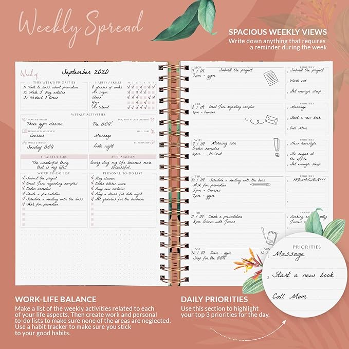 PLANBERRY Large Weekly Planner Premium – Undated Life & Budget Planner – Organizer & Productivity Journal, 8x10.4″ (African Terracotta)