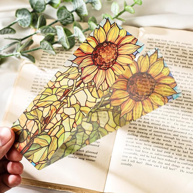 Aesthetic Flower Bookmark Gifts - 10 Pcs Personalized Art Stained Glass Bookmarks for Women Girls Book Lovers Vintage Floral Page Marks School Reading Accessories Bookish Gift for Birthday