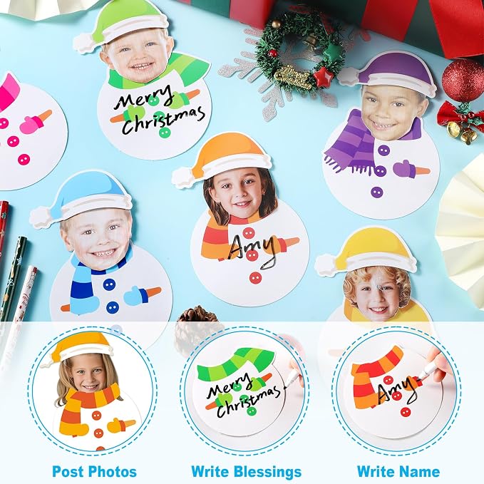 60Pcs Winter Snowman Paper Cutouts Winter Bulletin Board Decoration Colorful Snowman DIY Photo Craft Cutout Christmas Classroom Supplies for Teacher Student School Holiday Party Chalkboard Wall Decor
