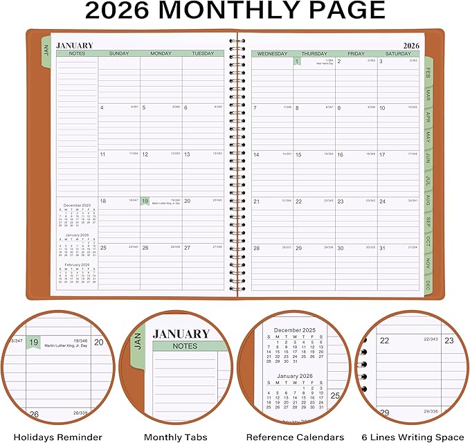 2026 Planner - Planner 2026 Weekly and Monthly, 11.38'' x 8.74'', 2026 Calendar Leather Planner, JAN 2026 - DEC 2026, Daily Hourly Appointment Book, To Do List, Monthly Tabs, Faux Soft Leather, Back Pockets - Brown