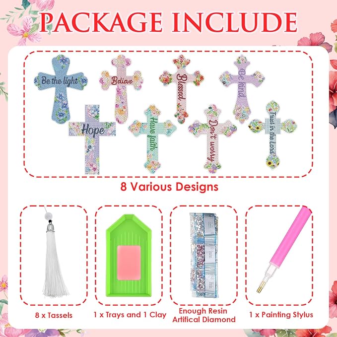 Cross Diamond Painting Bookmarks - 8PCS 5D Diamond Art Bookmark Kits with Tassel Bible Verse Rhinestone Page Marks Inspirational Christian Bookmarks for Reading Lover Book Decor DIY Crafts Gift