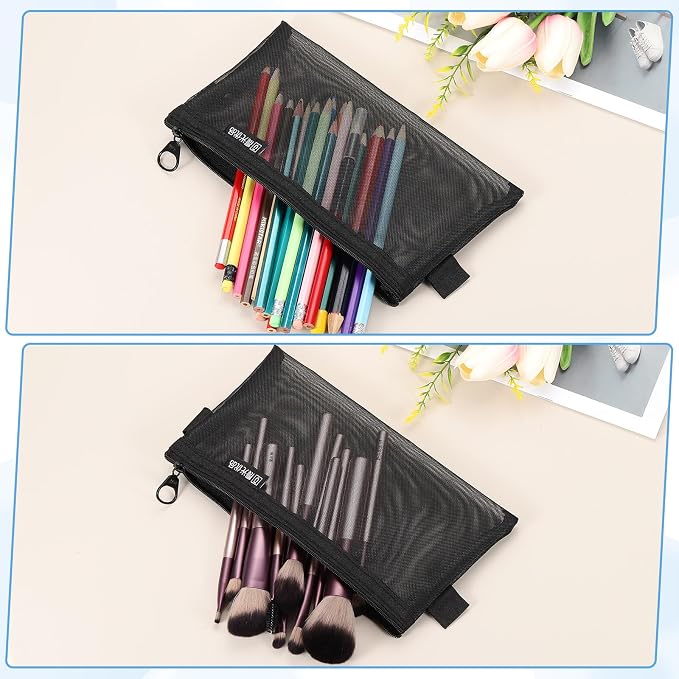 PATIKIL 6Pack Mesh Zipper Pouch Bags, 8.3" x 4.7" Nylon Mesh Pouch Waterproof Cosmetic Bags Pencil Holders Documents Pocket for Travel Accessories Office Supplies, Black/Gray/White