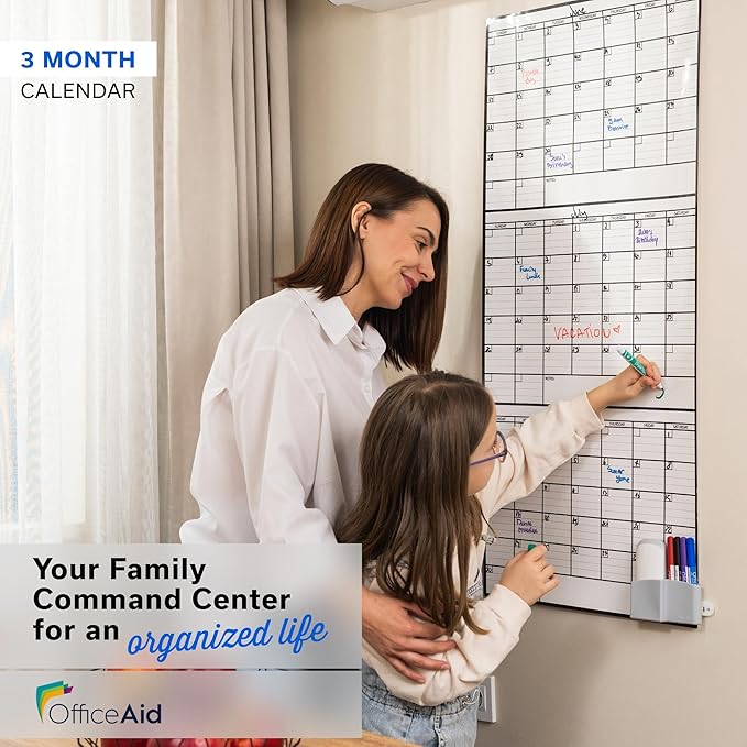 (2 PK) 3 Month Dry Erase Calendar for Wall, 40x17, 3 Month Wall Calendar Dry Erase, Big White Board for Office, Home & School, Erasable Whiteboard, Monthly Undated Reusable White Board Planner