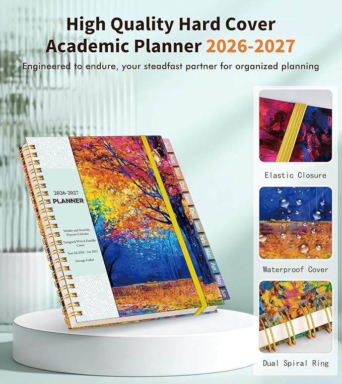 Academic Planner 2026-2027, Weekly and Monthly Calendar Planner from July 2026 - June 2027, 6.1" x 8.2" A5 Large Daily Agenda Book with Tabs, Flexible Cover, College School Organizer for Student Teacher, Autumn Woods