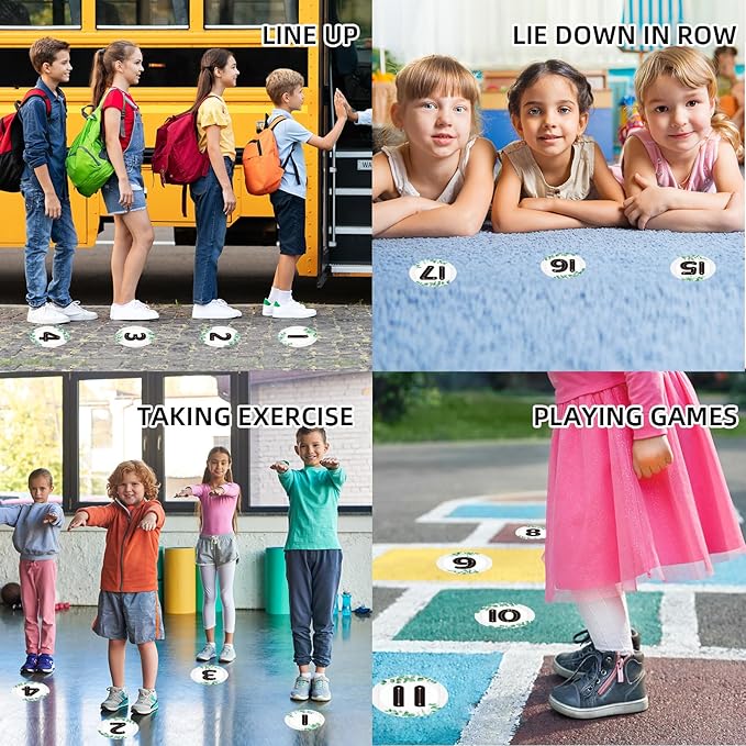 Floor Number Stickers for Classroom Lining up - 36PCS Eucalyptus Line up Spots for Classroom Floor Stickers Dots Floors Numbers Decals for Back to School Preschool Kindergarten Supplies