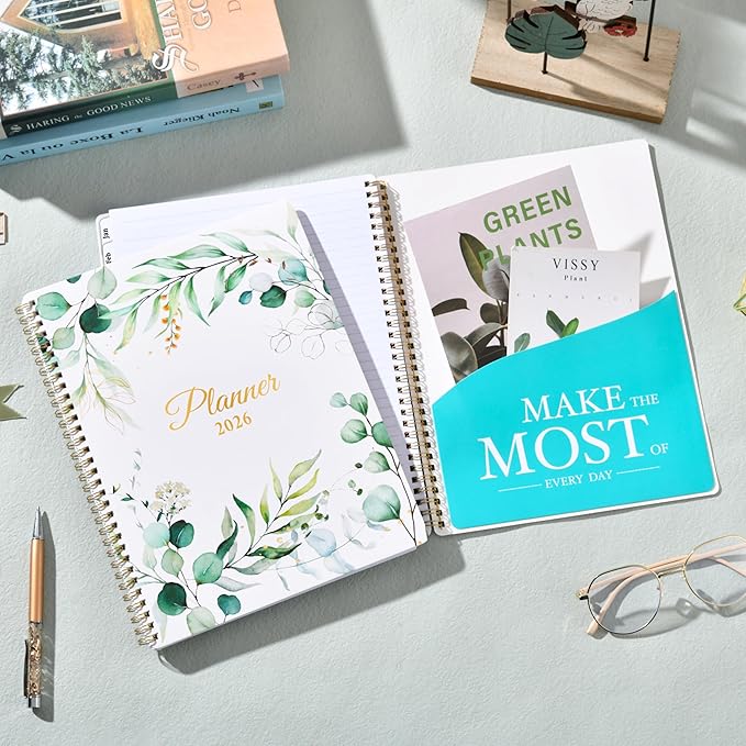 2026 Planner - 9" x 11", 2026 Planner Weekly and Monthly, from JAN. 2026 to DEC. 2026, Calendar Planner 2026 with Tab, Twin-Wire Binding, Inner Pocket