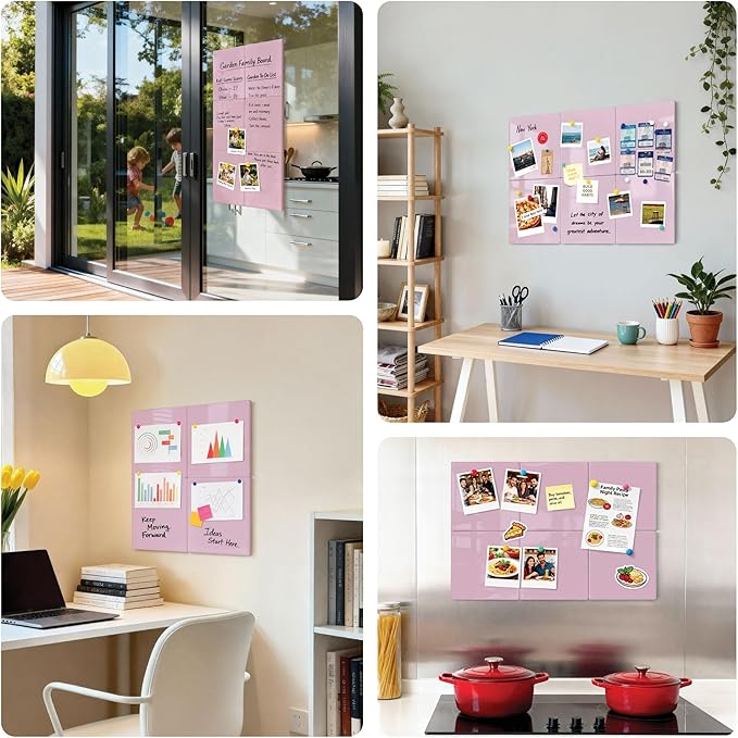 Comix Magnetic Board, 6 Pack Magnetic Whiteboard for wall, 11.8 x 11.8 Inches Dry Erase Board for Kids, Students, White Board Dry Erase Set for Fridge, Office and Home, Pink