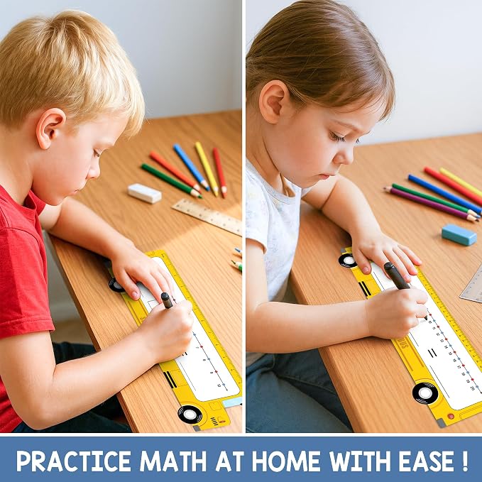 26-Pack School Bus Number Line Dry Erase Boards Cards, 14"x4", Double-Sided, 0-10 on One Side & 0-20 on Other Side, Math Manipulatives for Student, Education Classroom Must Haves