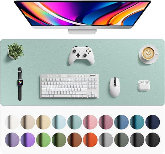 Aothia Faux Leather Desk Mat - Large Mouse Pad, Non-Slip PU Leather Blotter, Waterproof Writing Surface for Office and Home (Light Blue, 42" x 17")