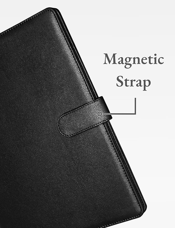 Mymazn Padfolio Portfolio Folder, Faux Leather Interview Resume Folder with Document Organizer & Business Card Holder, Letter-Sized Notepad Legal Pad Holder for Men Women (Black)