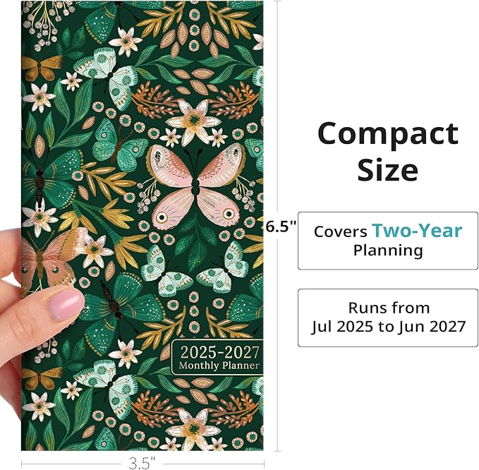Pocket Calendar 2025-2027 for Purse, Two Year Monthly Planner Pocket Size, Jul 2025 to Jun 2027 Monthly Planner Small Size (6.5" x 3.5")-Butterfly