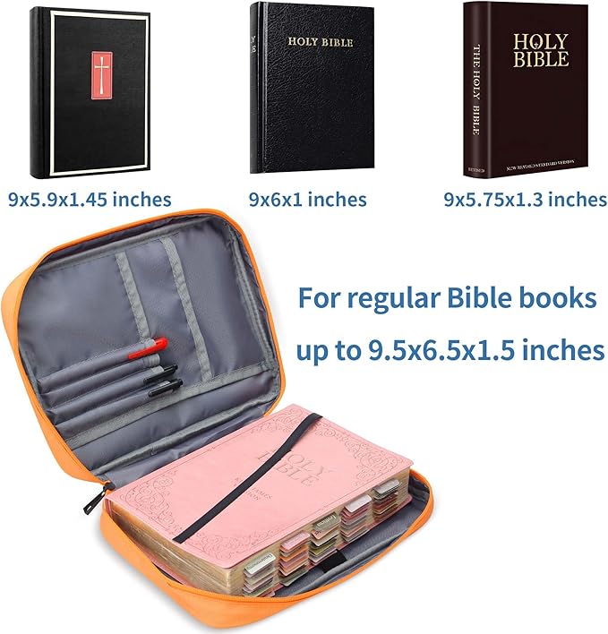 GUEER Bible Cover for Women, Bible Holder, Bible Cover Carrier Carrying Organizer Bag, Zipper and Pockets for Standard Size Bible, Gift for Women(HERorange)