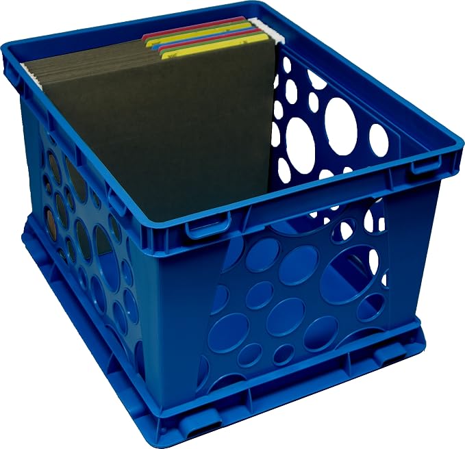 Storex Large Premium File Crate with Solid Bottom, Stores Hanging Files, Portable, Assorted Colors, 17.25 x 10.5 x 14.25 Inches, 3-Pack (61797U03C)
