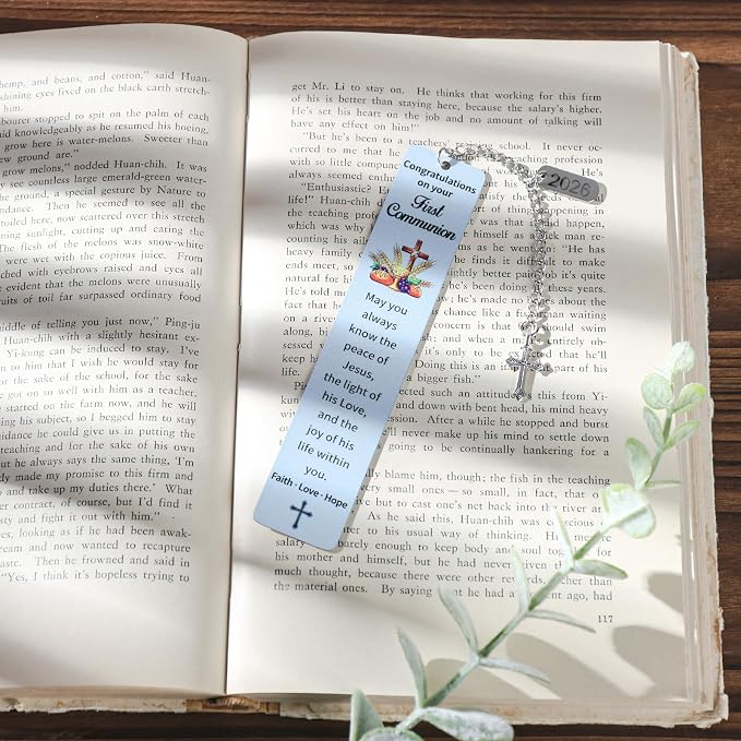 First Communion Bookmark Gifts - 1st Holy Communions Favors for Girls Boys Christian Catholic Metal Book Marks with Cross Favors for Kids Women Men Reading Easter Birthday Accessories