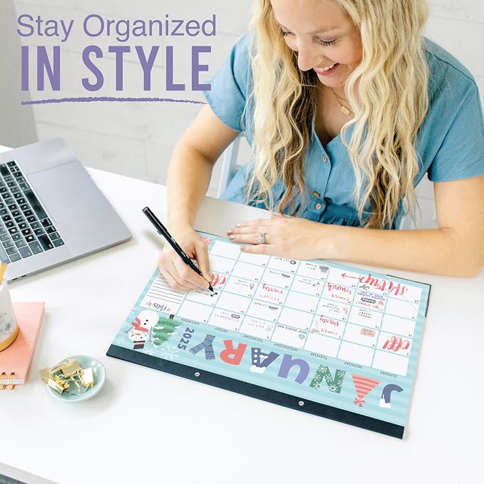 Hadley Designs Large Desk Calendar 2025-2026 - Desktop Calendar 2025, 18-Month Desk Calendars for Home, Office & Classroom, Cute Doodle Classroom Must Haves, Fatih Based Easter Gifts for Women & Men