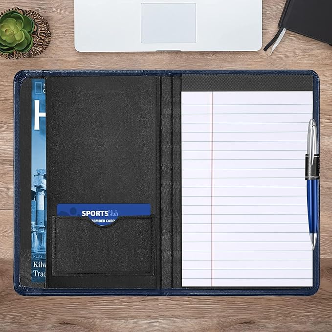 Lcjtop Padfolio/Portfolio Binder, Mini Padfolio Portfolio Binder 5 x 8 Legal Writing Pad, A5 Document Organizer Folder for Men Women, Navy Blue.