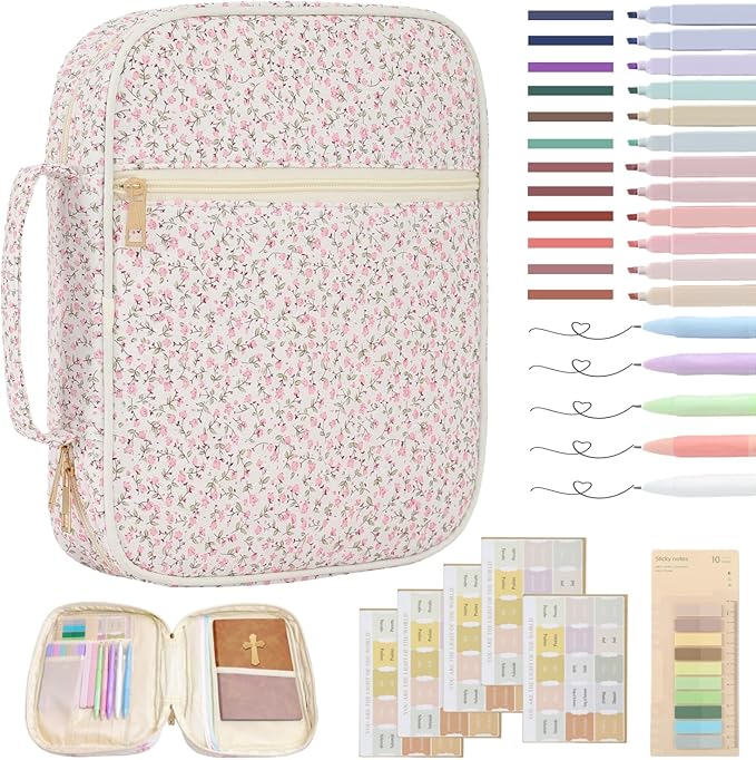 Bible Cover Case for Women Large Bible Cover Bag Bible Study Supplies Accessories Handle Quilted Bible Carrying Case for Girls Christian Gifts for Women