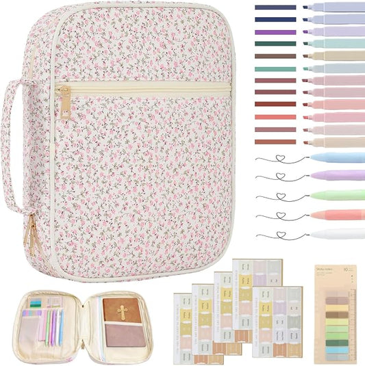 Bible Cover Case for Women Large Bible Cover Bag Bible Study Supplies Accessories Handle Quilted Bible Carrying Case for Girls Christian Gifts for Women