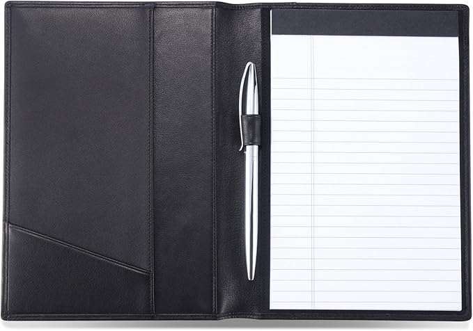 Leather 5"x 8" Junior Padfolio for Men & Women with Pen Loop, Italian Calfskin, Business Portfolio Notebook Folder (Classic Black)