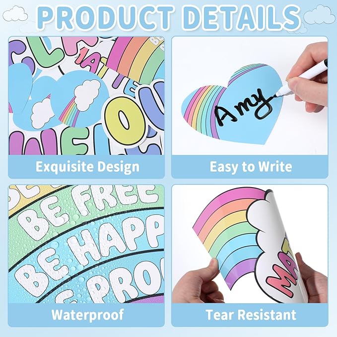 Summer Rainbow Bulletin Board Set Back to School Classroom Decoration Positive Affirmation Bulletin Board Inspirational Rainbow Cutouts for First Day of School Home Chalkboard Wall Door Decor