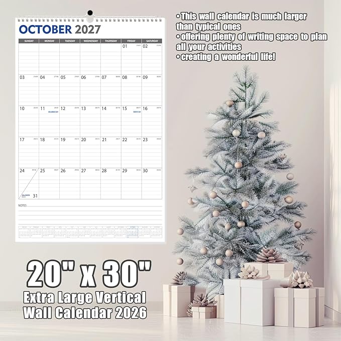 GuassLee Extra Large Wall Calendar 2026-2027, 20"x 30" Gaint Vertical Wall Calendar 2026, Jun. 2026 to Dec. 2027, 19-Month Paper Hanging Planner Wall with Julian Date for Office Home Planning & Organizing