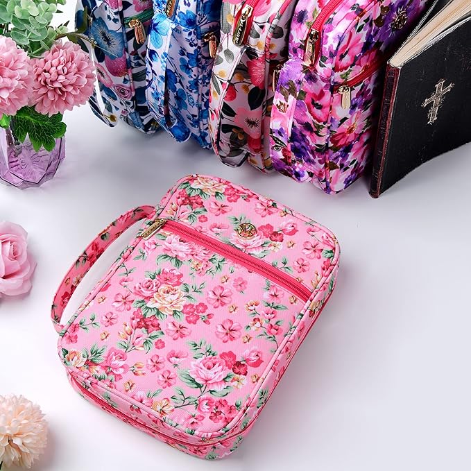 G-LEAF Bible Cover Case/Book Cover, Bible Case for Women Girls, Bible Cover Bags Floral Pattern With Handle Fits for Standard Size Bible, 9.5x6.7x2.5 In