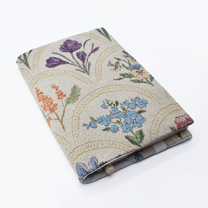 BLBMH 6x9 Bible Book Cover for Women, Non-Stretch Fabric Protector for Paperback, Handmade Soft Cloth Sleeve for Journals Notebooks | Privacy Reading Gift - WD Flower White