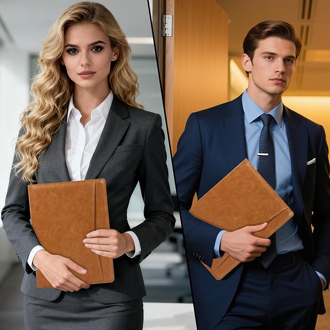 Calfinder Leather Padfolio with Zipper,Portfolio Binder, Padfolio for Women and Men,Business Portfolio for Ipad,Resume,Notebook, Professional Portfolio Organizer, Graduation Gifts