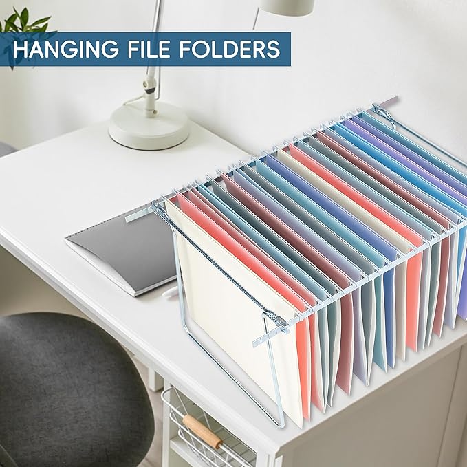 Blue Hanging File Folders,25 Pack Letter Size File Folders with 1/5-cut Tabs,Office Essentials for Filing Cabinet & Desk Storage