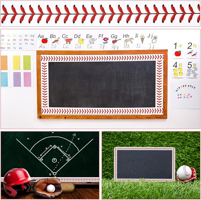 Whaline 32.8ft Baseball Bulletin Board Borders Sport Theme Die-Cut Bulletin Board Baseball Patterned Rolled Trim Border for Sport Party Back to School Classroom Office Chalkboard Decoration